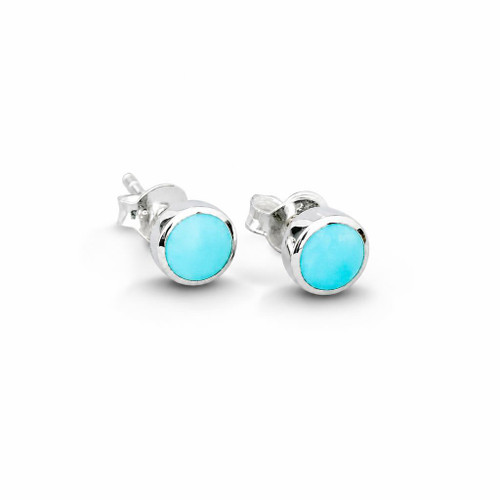 Hand crafted sterling silver blue Kingman turquoise round stud earrings