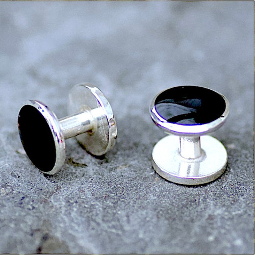 Handmade Whitby Jet and sterling silver gents circular Shirt Studs