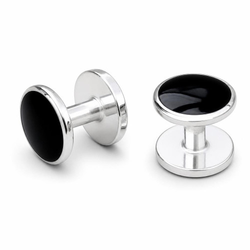 Handmade Whitby Jet and sterling silver gents circular Shirt Studs