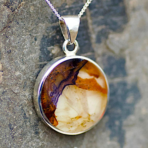 Unique hand crafted circular blue john and 925 silver necklace