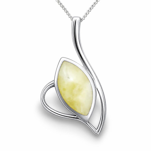 Hand crafted yellow Connemara Marble sterling silver marquise pendant necklace