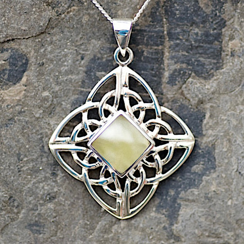 Large Celtic yellow butterscotch Baltic amber sterling silver pendant necklace