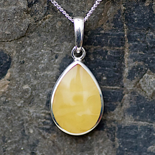 Butterscotch Baltic amber and sterling silver peardrop pendant