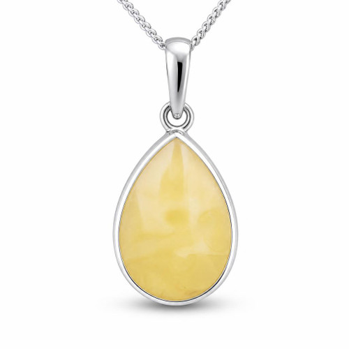 Butterscotch Baltic yellow amber and sterling silver peardrop pendant necklace