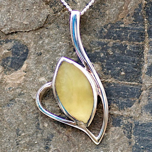 Contemporary hand crafted amber and 925 silver marquise necklace