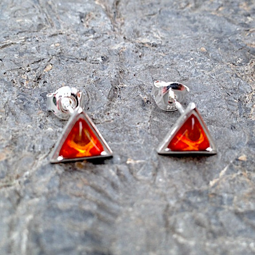 Baltic Cognac amber and sterling silver triangle stud earrings