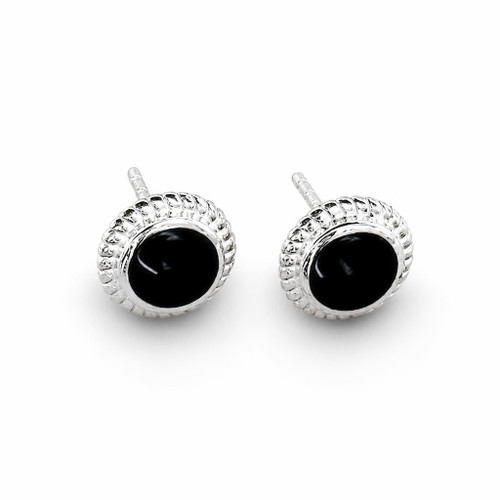 Large round sterling silver and Whitby Jet rope edge ear studs