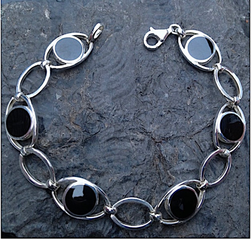 Whitby Jet and 925 sterling silver round stone bracelet Whitby Jet and 925 sterling silver round stone bracelet
