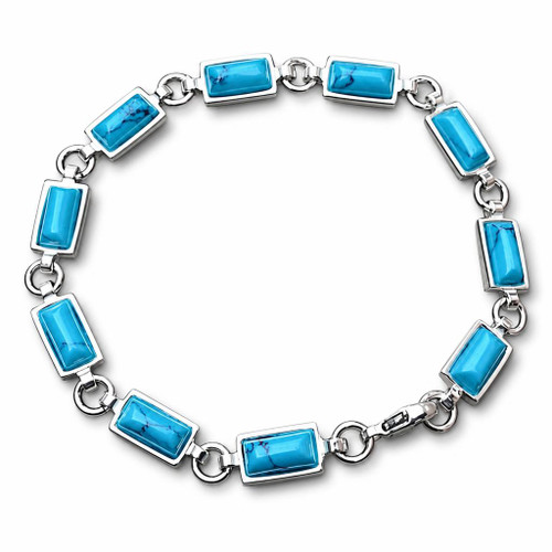 Blue Turquoise sterling silver multi stone rectangular stone bracelet