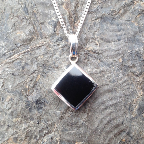 Whitby Jet and 925 sterling silver square necklace