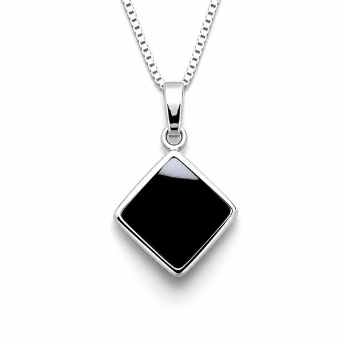 Handmade Whitby Jet and 925 sterling silver square pendant necklace