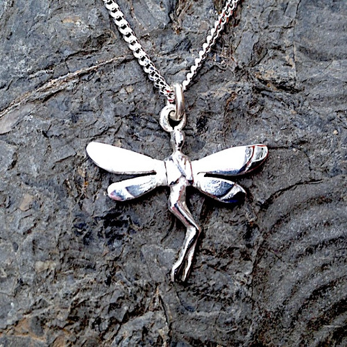 Handmade sterling silver fairy pendant necklace with gift case