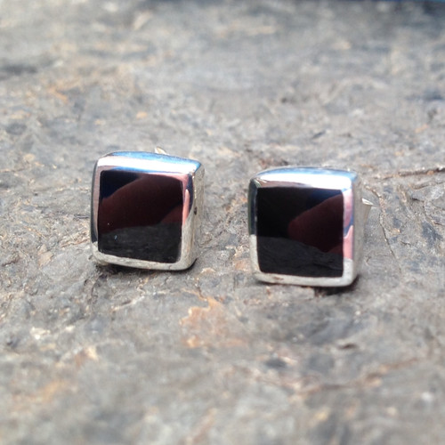 Whitby Jet and sterling silver square stud earrings