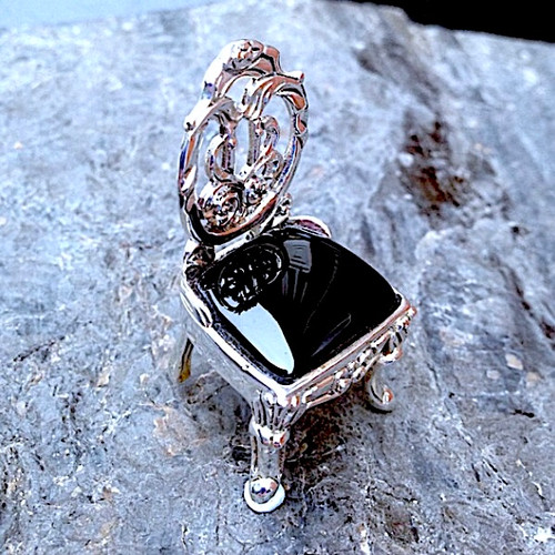 Whitby Jet and Sterling Silver Ornamental Chair Figurine