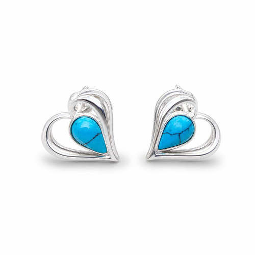 925 silver heart earrings with turquoise teardrop stone