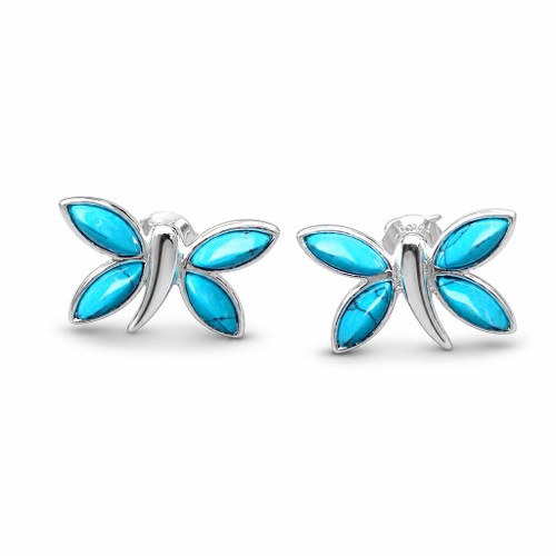 Blue turquoise and Sterling Silver Butterfly multi stone marquise stud earrings