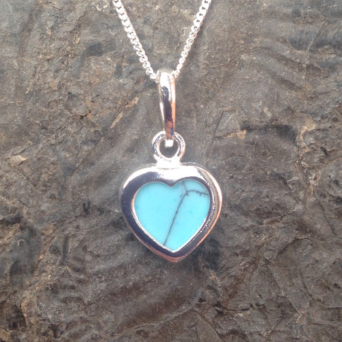 Small Blue Turquoise and Sterling Silver Heart Pendant