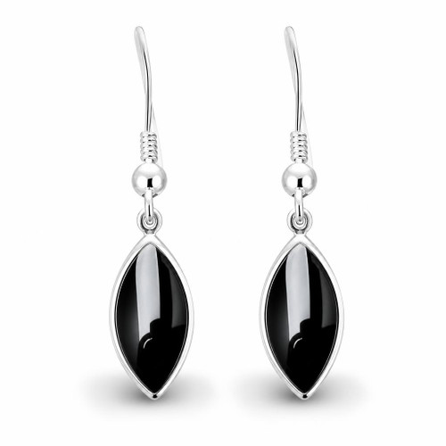 Handmade Whitby Jet and Sterling Silver Marquise Drop Earrings