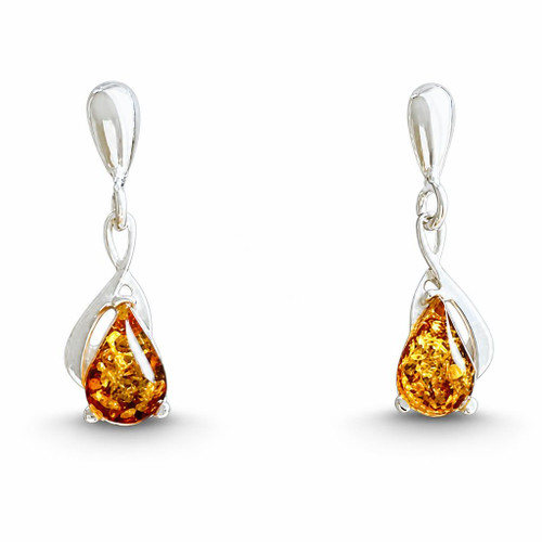 Sterling silver earrings with cognac amber teardrop stones