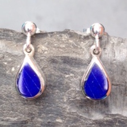 Sterling silver drop earrings with lapis lazuli teardrop stones