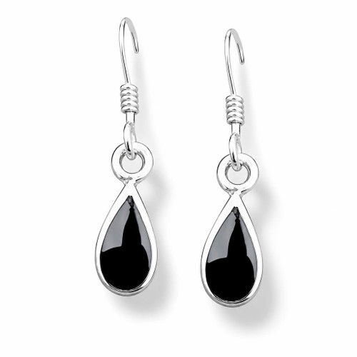 Sterling silver drop earrings with Whitby Jet teardrop stones hand crafted in Whitby 