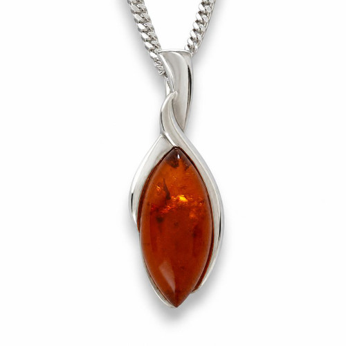 sterling silver and marquise cut Baltic cognac amber pendant necklace