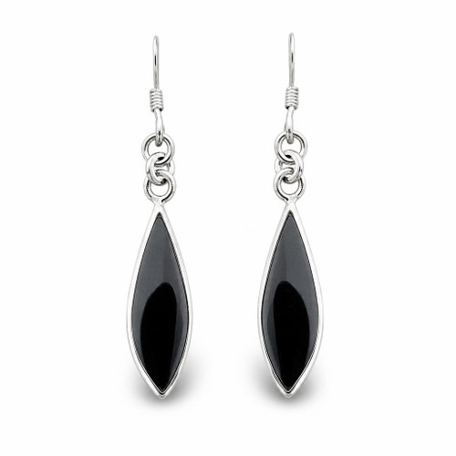 Large Whitby Jet and sterling silver pointed teardrop dangly earrings
