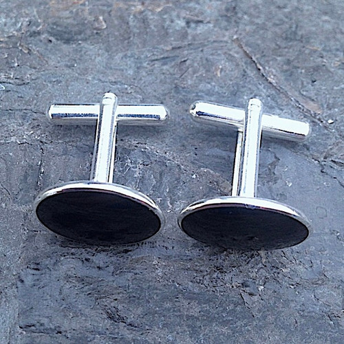 Sterling silver swivel bar cufflinks with oval Whitby Jet stones