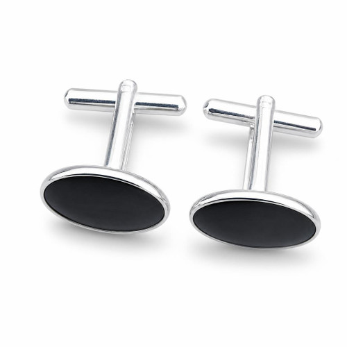 Sterling silver swivel bar cufflinks with oval Whitby Jet stones