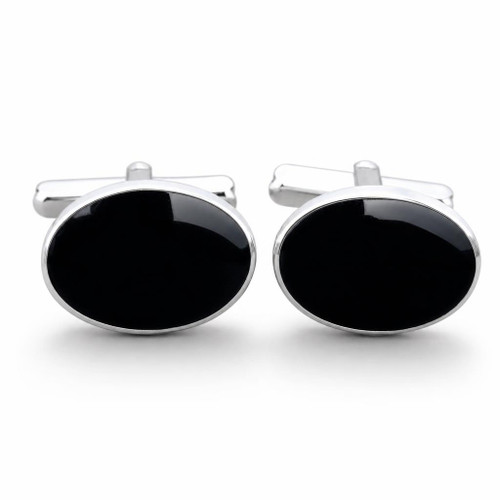 Hand crafted gents 925 silver oval cufflinks with natural black stones