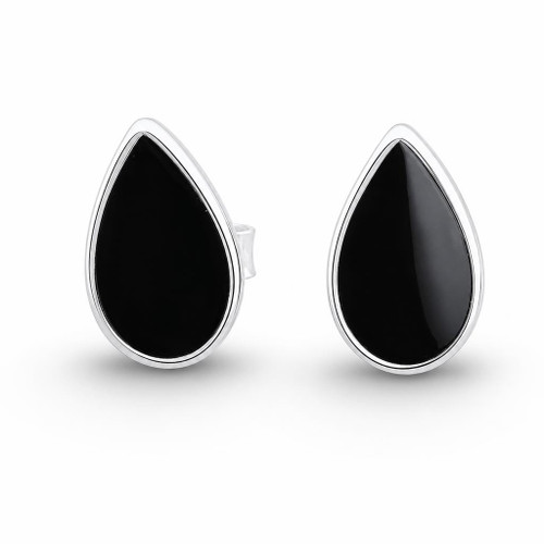 Large hand crafted Whitby Jet and sterling silver teardrop stud earrings