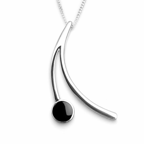 Contemporary hand crafted 925 sterling silver wishbone necklace with Whitby Jet