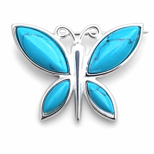 Turquoise and sterling silver multi stone butterfly pin brooch with marquise stones