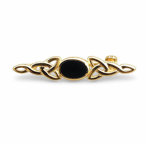 Celtic 9ct gold brooch with oval Whitby Jet stone