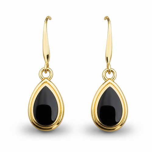 Whitby Jet and 9ct gold teardrop drop earrings