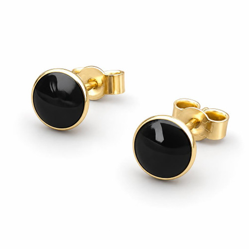 Handmade Whitby Jet 9ct gold small round 5mm stud earrings