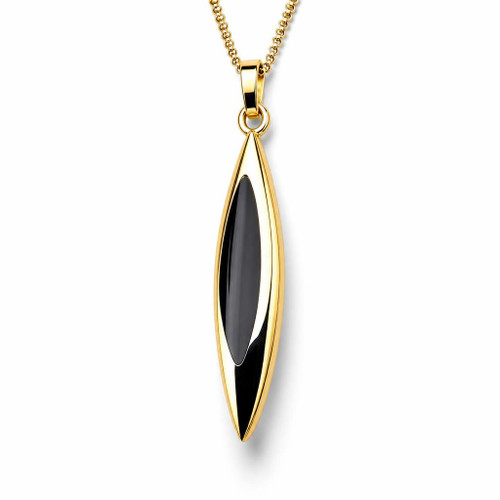 Luxury 9K yellow gold and Whitby Jet marquise pendant with leatherette gift box