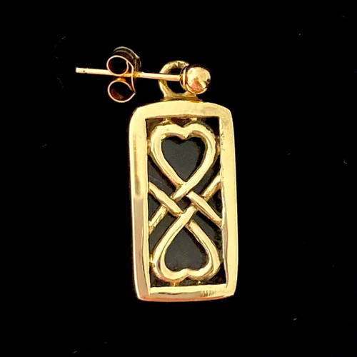 Large Whitby Jet 9ct Yellow Gold Oblong Drop Earrings 052GP