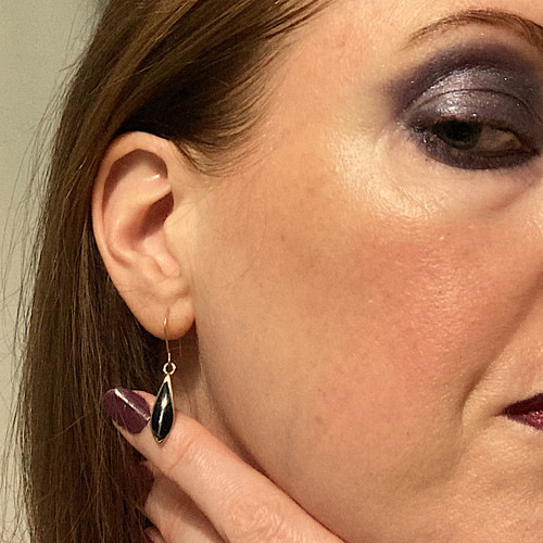 Whitby Jet and 9ct Yellow Gold Pointed Teardrop Earrings 053GP