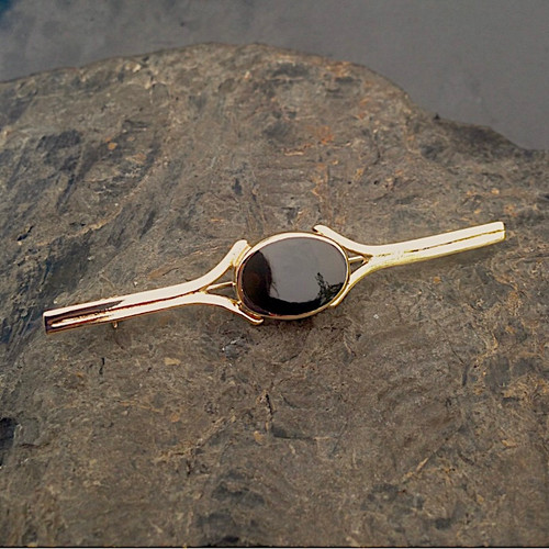 Hand crafted Whitby Jet 9ct gold large bar brooch