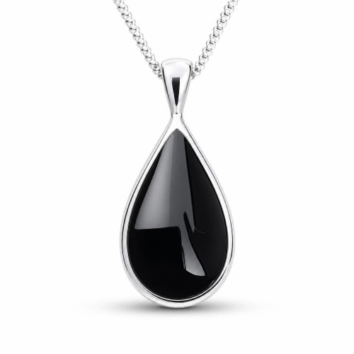 Hand crafted Medium Whitby Jet and sterling silver peardrop pendant necklace 