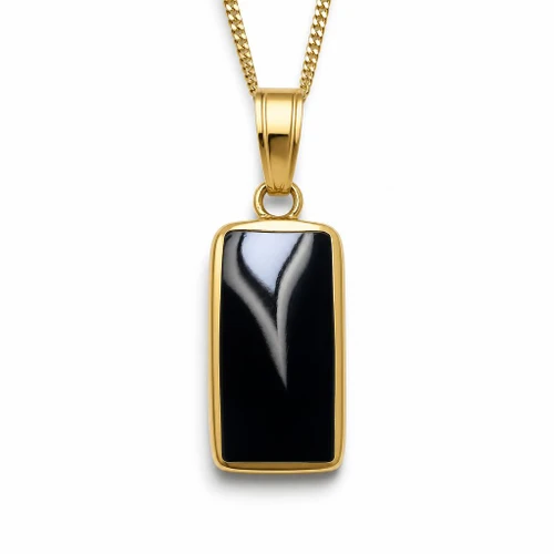 Luxury rectangular Whitby Jet and 9ct gold pendant