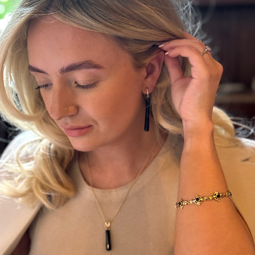 Whitby Jet 9ct Yellow Gold Multi Stone Scroll Bracelet 022NG