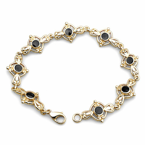 9ct gold Whitby Jet scroll multi stone bracelet