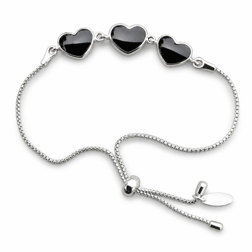 Hand crafted Whitby Jet and 925 sterling silver hearts sliding bracelet