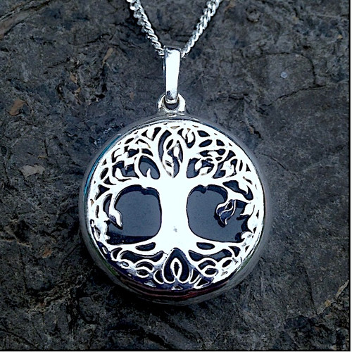 925 silver tree of life necklace with round Whitby Jet stone