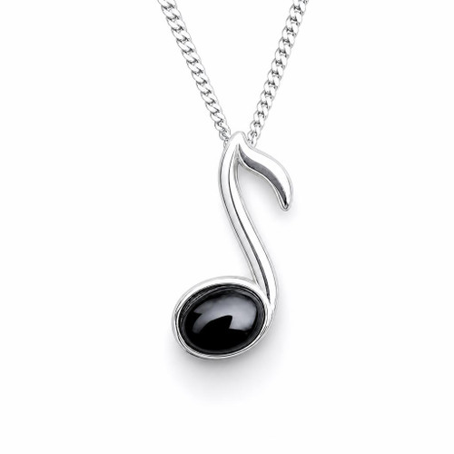 Whitby Jet and sterling silver musical note pendant necklace