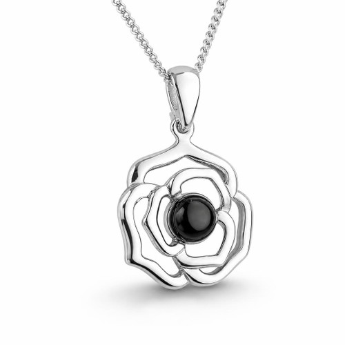 Hand crafted 925 silver rose pendant on 18 inch curb chain with gift box