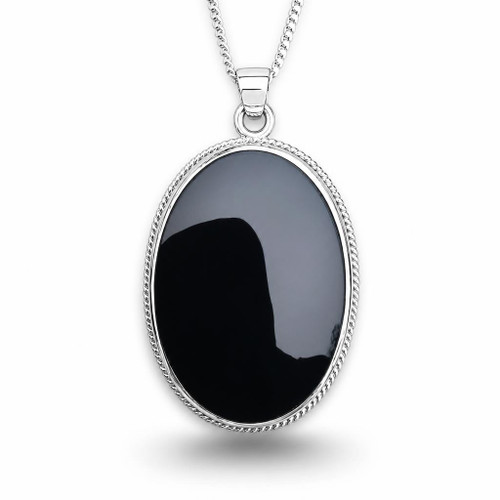 Whitby Jet and 925 silver large oval necklace with rope detail