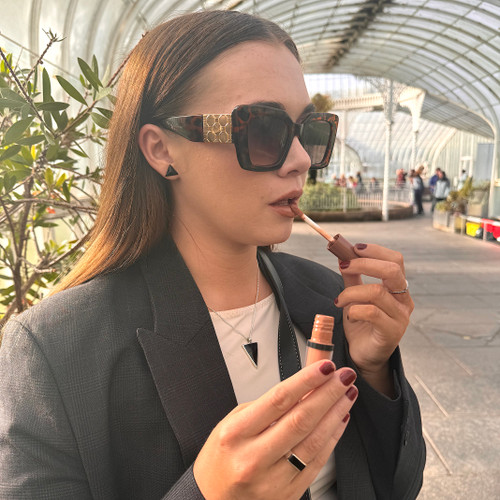 Contemporary handmade sterling silver triangular necklace with natural black gemstone 